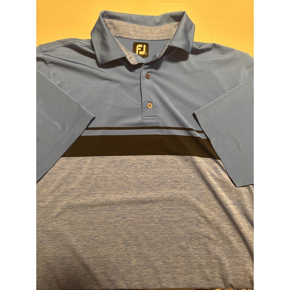 FootJoy Mens ProDry Golf‎ Polo Shirt Light Blue Black Striped Short Sleeve Large